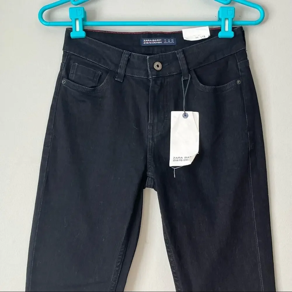 NEW! Zara Basic Denim Black Mid Rise Skinny Jean Size 2